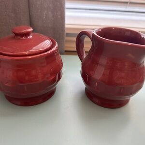 Longaberger pottery paprika sugar & creamer set